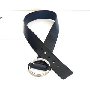 Michael Kors Leather Wide Women Statement Belt Size S Black Silver Buckle 553219